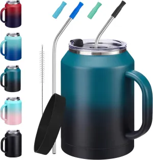 50 oz Mug Tumbler with Handle and Straw - 2-in-1 Lid, Silicone Water Bottle Boot, Stainless Steel Coffee Mugs, Double Wall Insulated Water Cup Keep Cold-36H Hot-24H, 50oz Large Tumbler Jug
