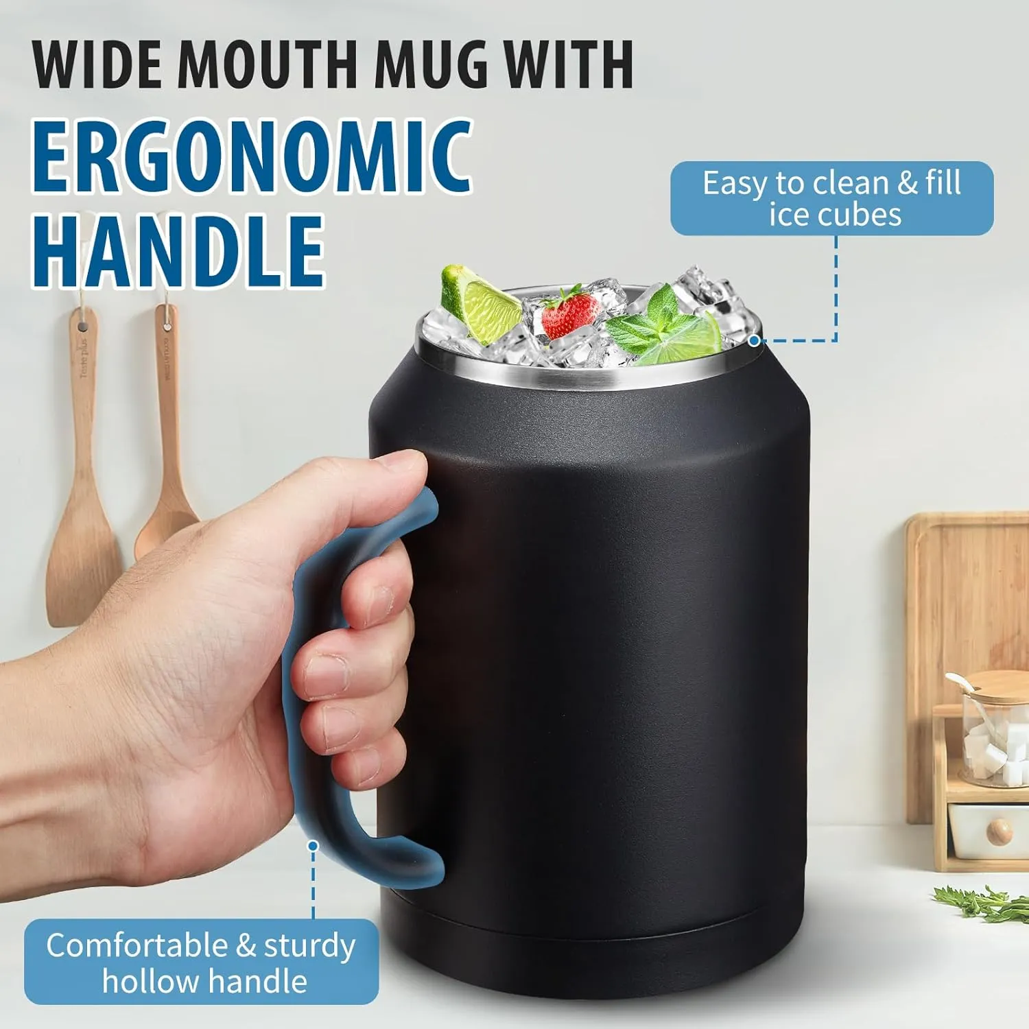50 oz Mug Tumbler with Handle and Straw - 2-in-1 Lid, Silicone Water Bottle Boot, Stainless Steel Coffee Mugs, Double Wall Insulated Water Cup Keep Cold-36H Hot-24H, 50oz Large Tumbler Jug