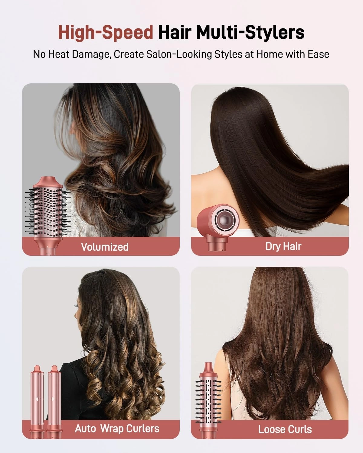 5 in 1 Hair Styler Hair Dryer Brush - High-Speed Hot Air Styler Wrap, Fast Drying No Heat Damage Ionic Blow Dryer Brush for Volumize, Curl, Straighten, Frizz-Free Multi Stylers with Travel Bag