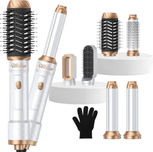 6 in 1 Air Styler & Blow Dryer Brush with Ionic Technology, Magic Styler & Air Curler for Hair, Versatile Hair Dryer Brush for Fast Styling, Safe ALCI Plug, Works on Most Hair Types,White