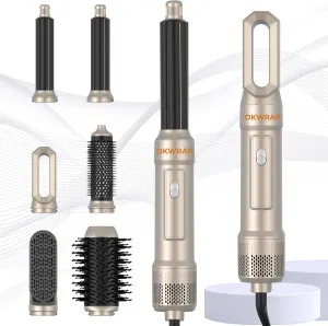 6 in ONE Blow Dryer Brush,Air Curling Iron Round Brush for Blow Out 1000W,Ionic Hair Dryer Brush for Women, Blowout Brush Air Styler Curler