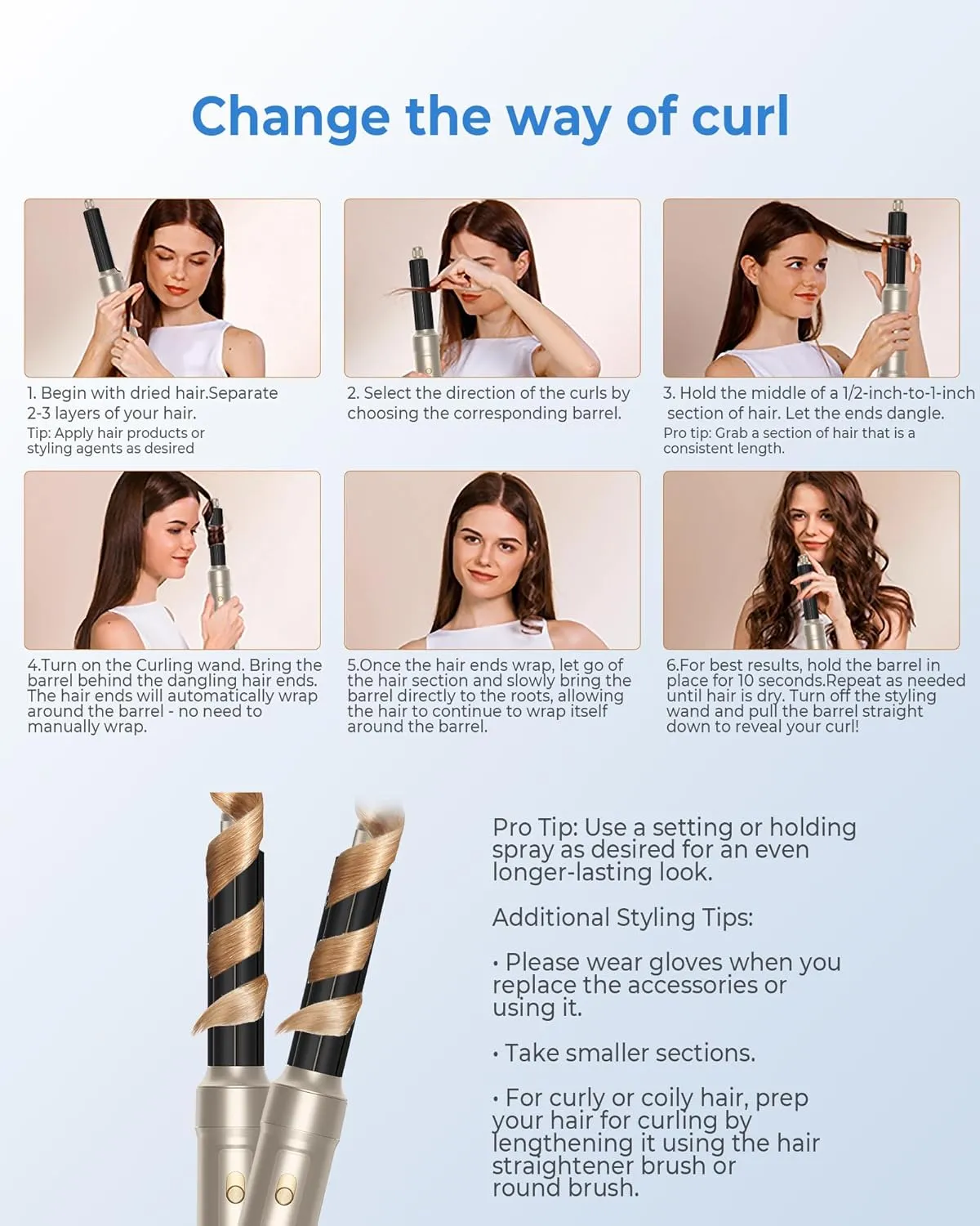 6 in ONE Blow Dryer Brush,Air Curling Iron Round Brush for Blow Out 1000W,Ionic Hair Dryer Brush for Women, Blowout Brush Air Styler Curler