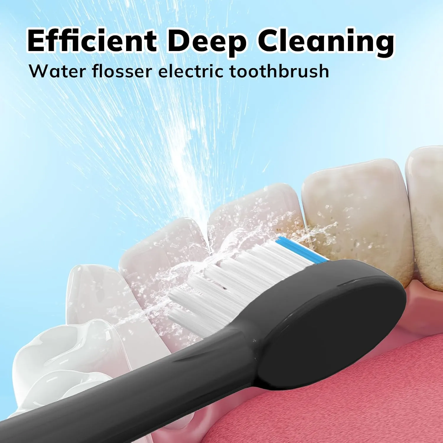 6 Pack Replacement Flossing Toothbrush Heads for Waterpik Sonic Fusion - Compatible with SF-01/SF-02/SF-03/SF-04 - Black with Caps