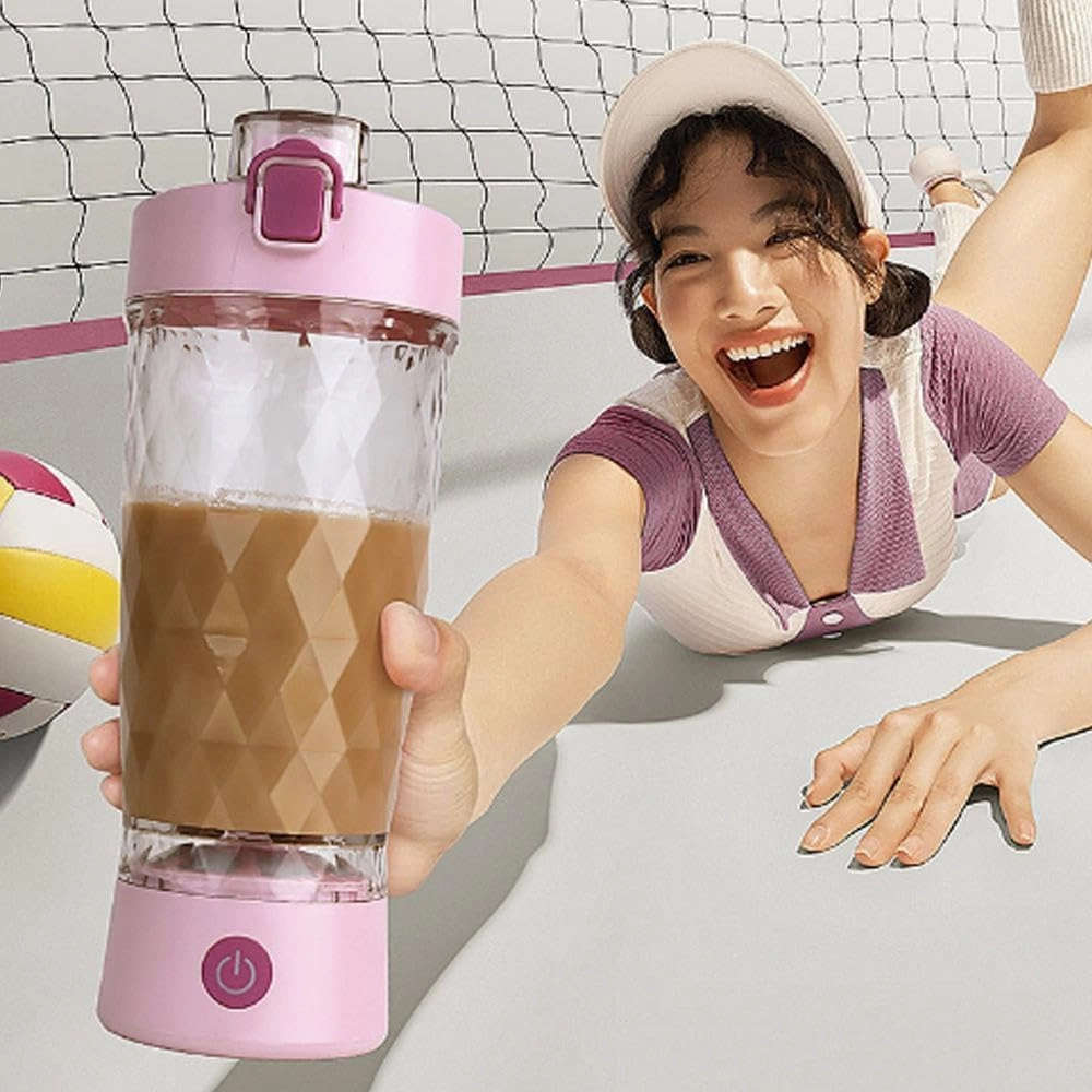 650ml Electric Mixing Cup - Automatic Shaker Bottle for Protein Shakes & Powders, USB-C Rechargeable, 7500RPM Motor, BPA-Free, Leakproof Design w/Powder Container & LED Lights