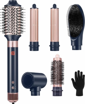6 in 1 Air Styling Hair Styler, NDLT High Concentration of Negative Ions Hair Dryer, Blow Dryer Brush, Straightening Brush, Curling lron, Round Brush for Fast Drying Curling Straightening & Smoothing