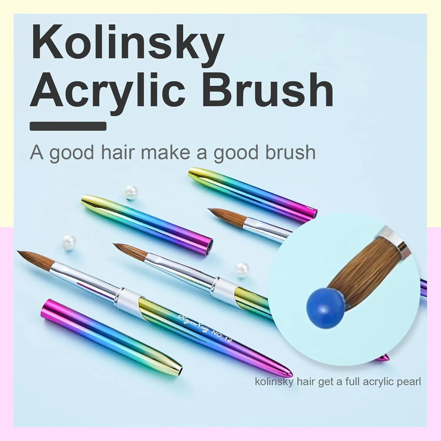 6PCS Kolinsky Nail Art Brush Set, 4/8/10/12/14/16. Oval Shaped Acrylic Powder Nail Design Tools for Professional Manicure DIY Home