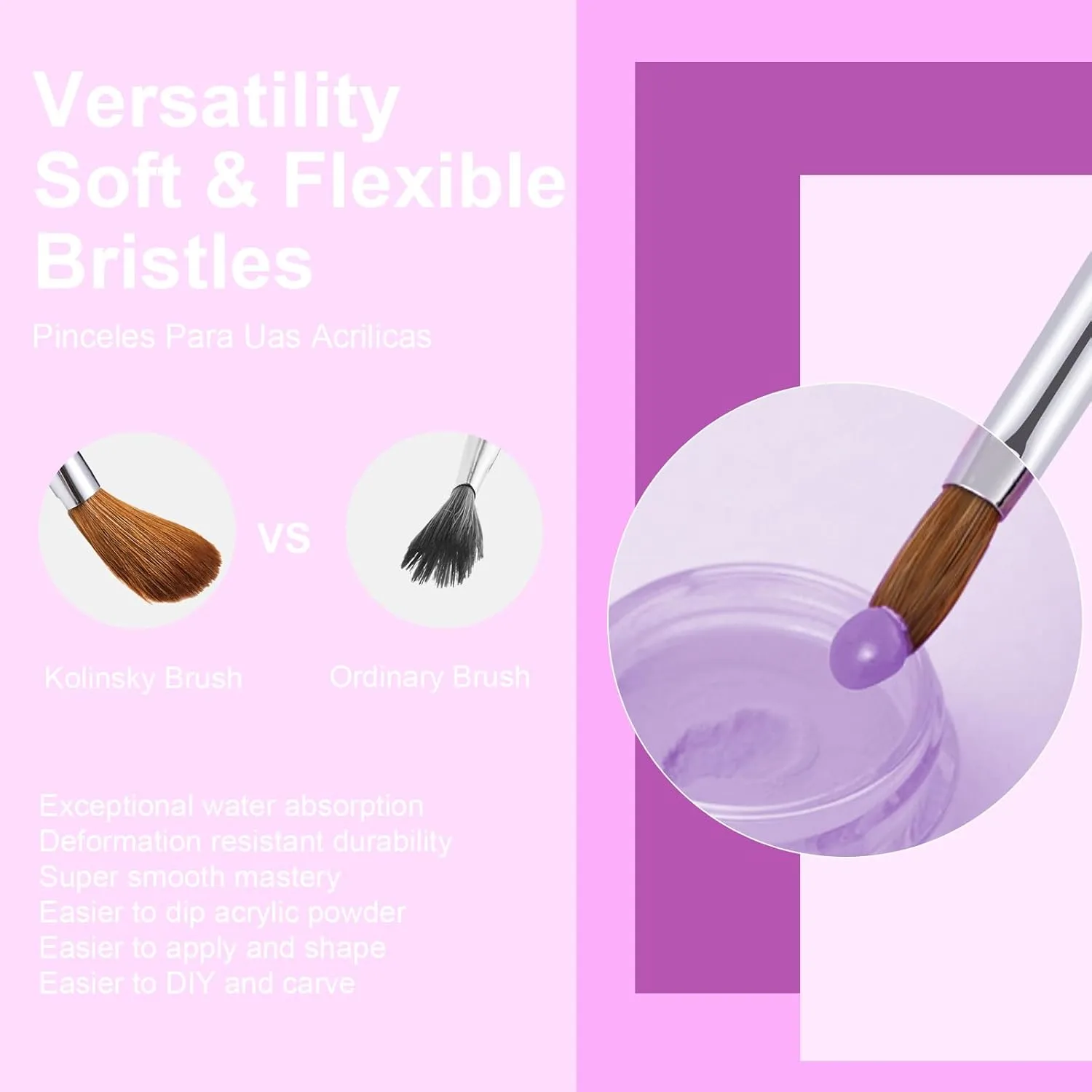 6PCS Kolinsky Nail Art Brush Set, 4/8/10/12/14/16. Oval Shaped Acrylic Powder Nail Design Tools for Professional Manicure DIY Home