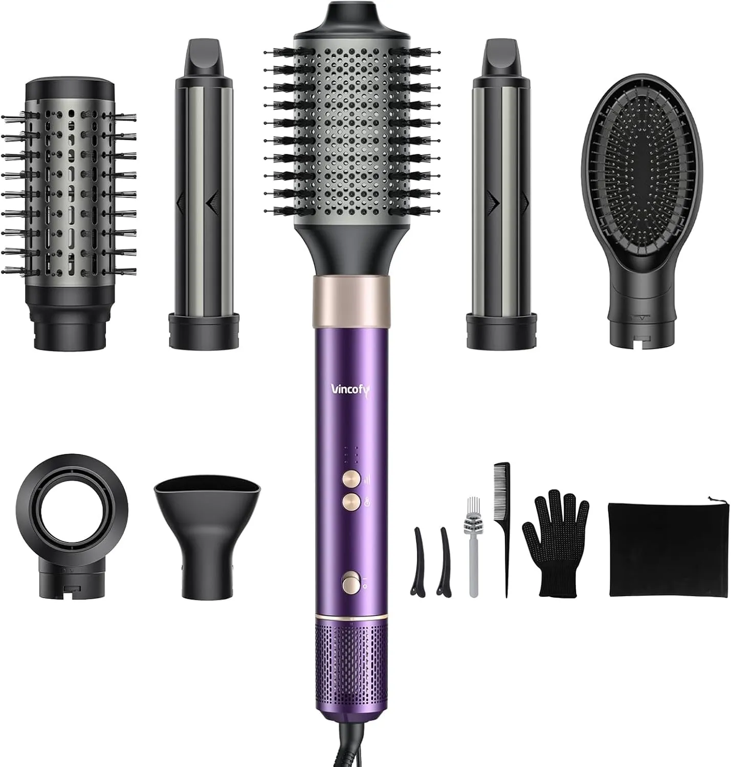 7-in-1 Hair Dryer Brush and Hair Styler Set – Fast Drying, Curling, Straightening & Volumizing – Hot Air Styling Tool with No Heat Damage – for All Hair Types – Lavender