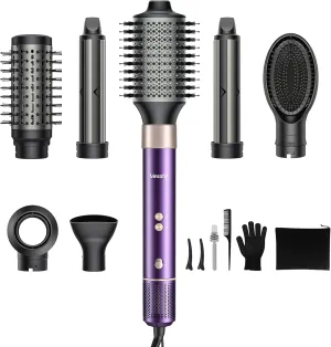 7-in-1 Hair Dryer Brush and Hair Styler Set – Fast Drying, Curling, Straightening & Volumizing – Hot Air Styling Tool with No Heat Damage – for All Hair Types – Lavender