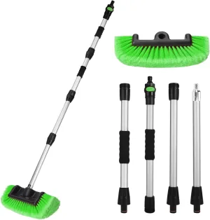 70" Car Wash Brush with 12-Inch Soft Bristles and 4 Aluminum Poles, Adjustable Length for Cars, RVs, SUVs, Trucks, Boats, House Siding, Hose Attachment and On/Off Switch (Green)
