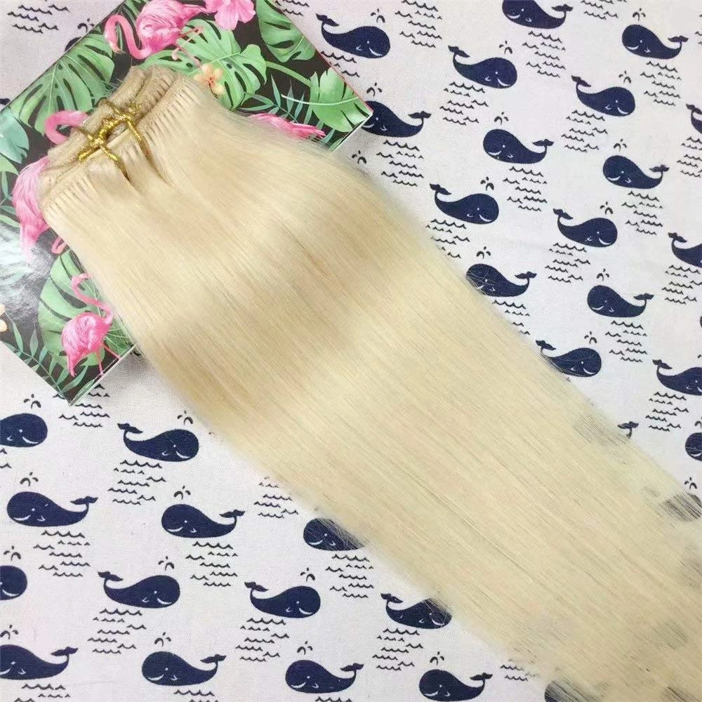 7pcs 85g White Blonde Clip in Straight Human Hair Extensions Clip in Remy Hair Extensions 20 Inches Real Human Hair