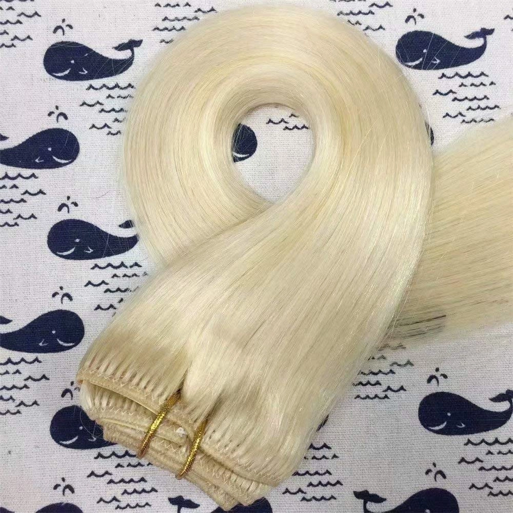7pcs 85g White Blonde Clip in Straight Human Hair Extensions Clip in Remy Hair Extensions 20 Inches Real Human Hair