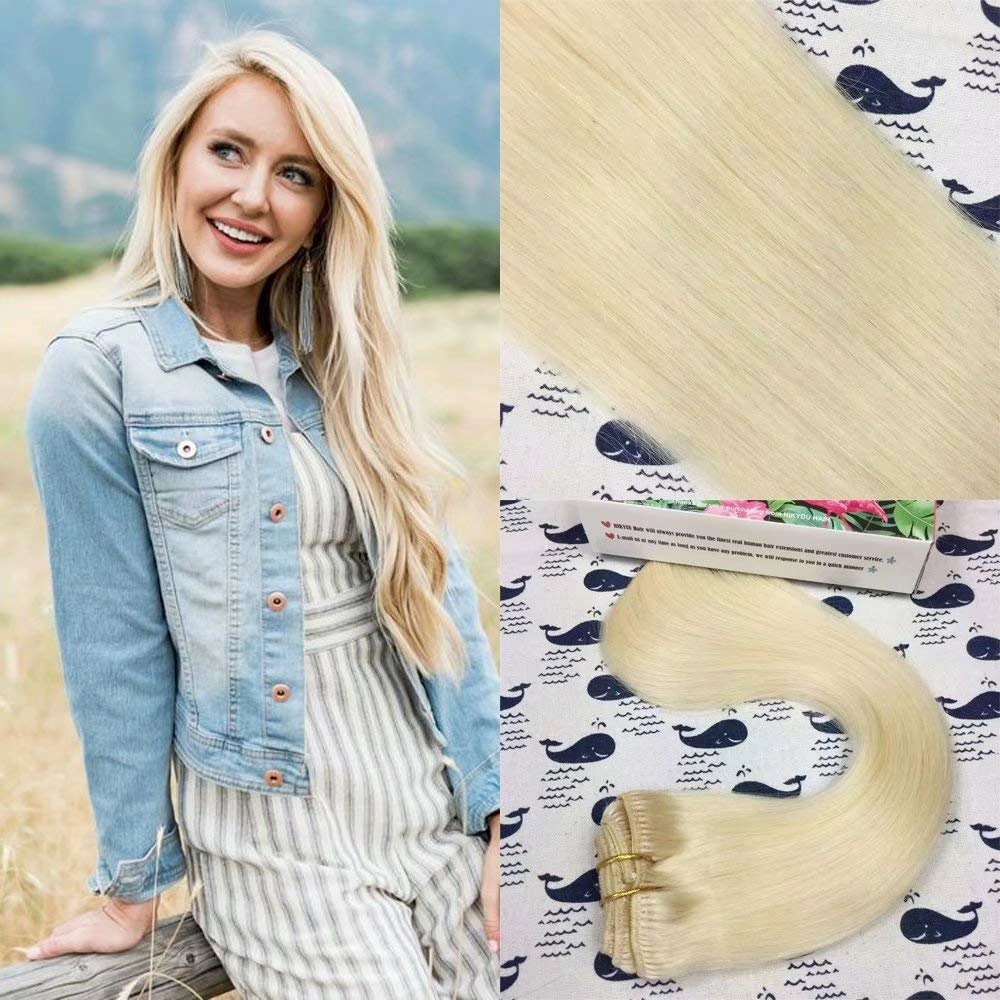 7pcs 85g White Blonde Clip in Straight Human Hair Extensions Clip in Remy Hair Extensions 20 Inches Real Human Hair