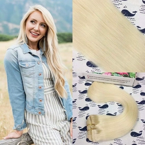7pcs 85g White Blonde Clip in Straight Human Hair Extensions Clip in Remy Hair Extensions 20 Inches Real Human Hair