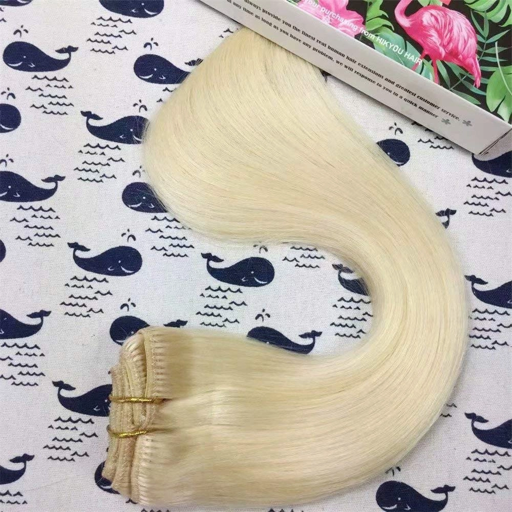 7pcs 85g White Blonde Clip in Straight Human Hair Extensions Clip in Remy Hair Extensions 20 Inches Real Human Hair