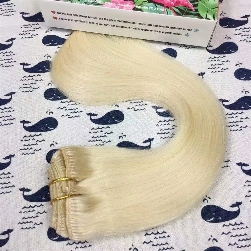 7pcs 85g White Blonde Clip in Straight Human Hair Extensions Clip in Remy Hair Extensions 20 Inches Real Human Hair