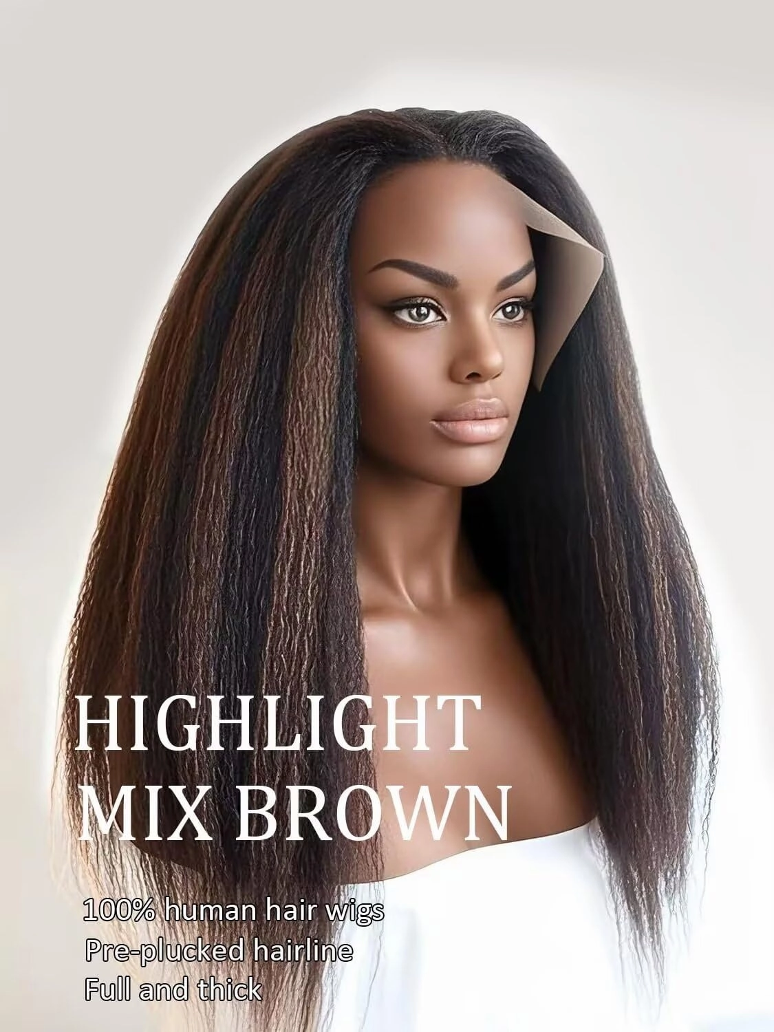 #1B/30 Ombre Brown Highlight Human Hair Kinky Straight Wigs 150% Density HD Invisible 13X6 Lace Front Wig with Baby Hair Bleached Knots Italian Yaki Lace Front Human Wigs Pre Plucked 18Inch