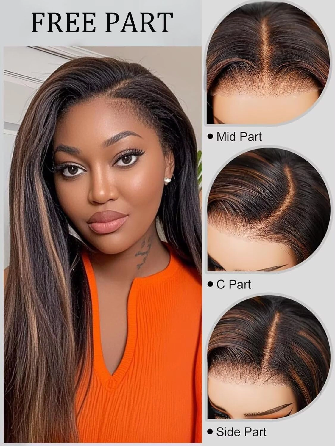 #1B/30 Ombre Brown Highlight Human Hair Kinky Straight Wigs 150% Density HD Invisible 13X6 Lace Front Wig with Baby Hair Bleached Knots Italian Yaki Lace Front Human Wigs Pre Plucked 18Inch