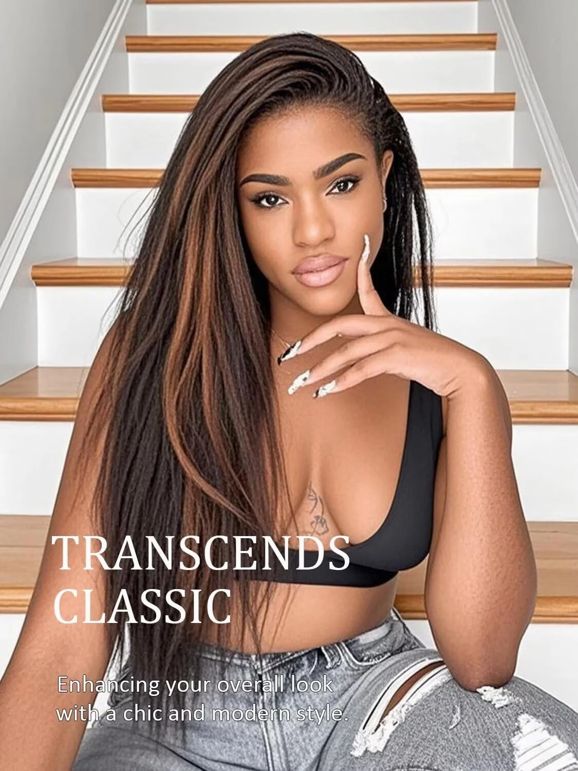 #1B/30 Ombre Brown Highlight Human Hair Kinky Straight Wigs 150% Density HD Invisible 13X6 Lace Front Wig with Baby Hair Bleached Knots Italian Yaki Lace Front Human Wigs Pre Plucked 18Inch