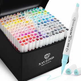 [Water-Based Ink] 168 Colors Dual Tip Markers Set, Brush & Chisel Double Tipped Art Markers for Kids Adults Beginners & Artists in Coloring, Painting