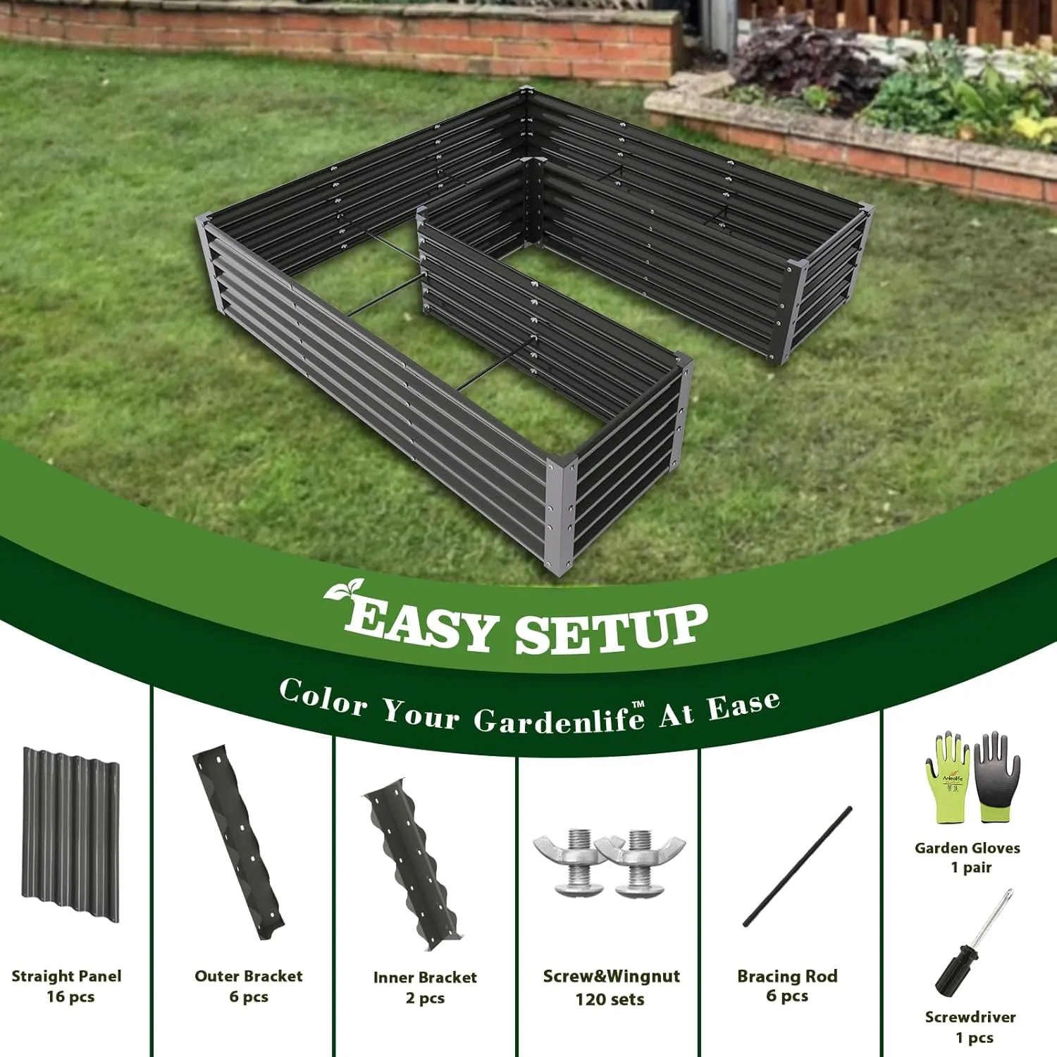 A ANLEOLIFE U-Shaped Galvanized Raised Garden Beds Outdoor,6x6x1.5ft Large Metal Planter Box for Planting Vegetables Flowers Herb, Anti-Rust & Easy-Setup, Quartz Grey