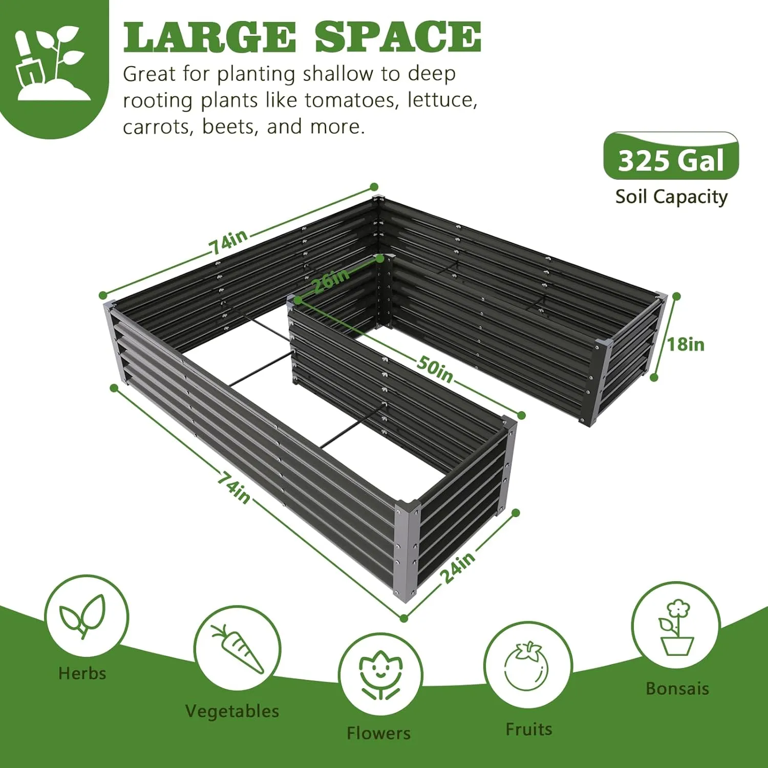 A ANLEOLIFE U-Shaped Galvanized Raised Garden Beds Outdoor,6x6x1.5ft Large Metal Planter Box for Planting Vegetables Flowers Herb, Anti-Rust & Easy-Setup, Quartz Grey