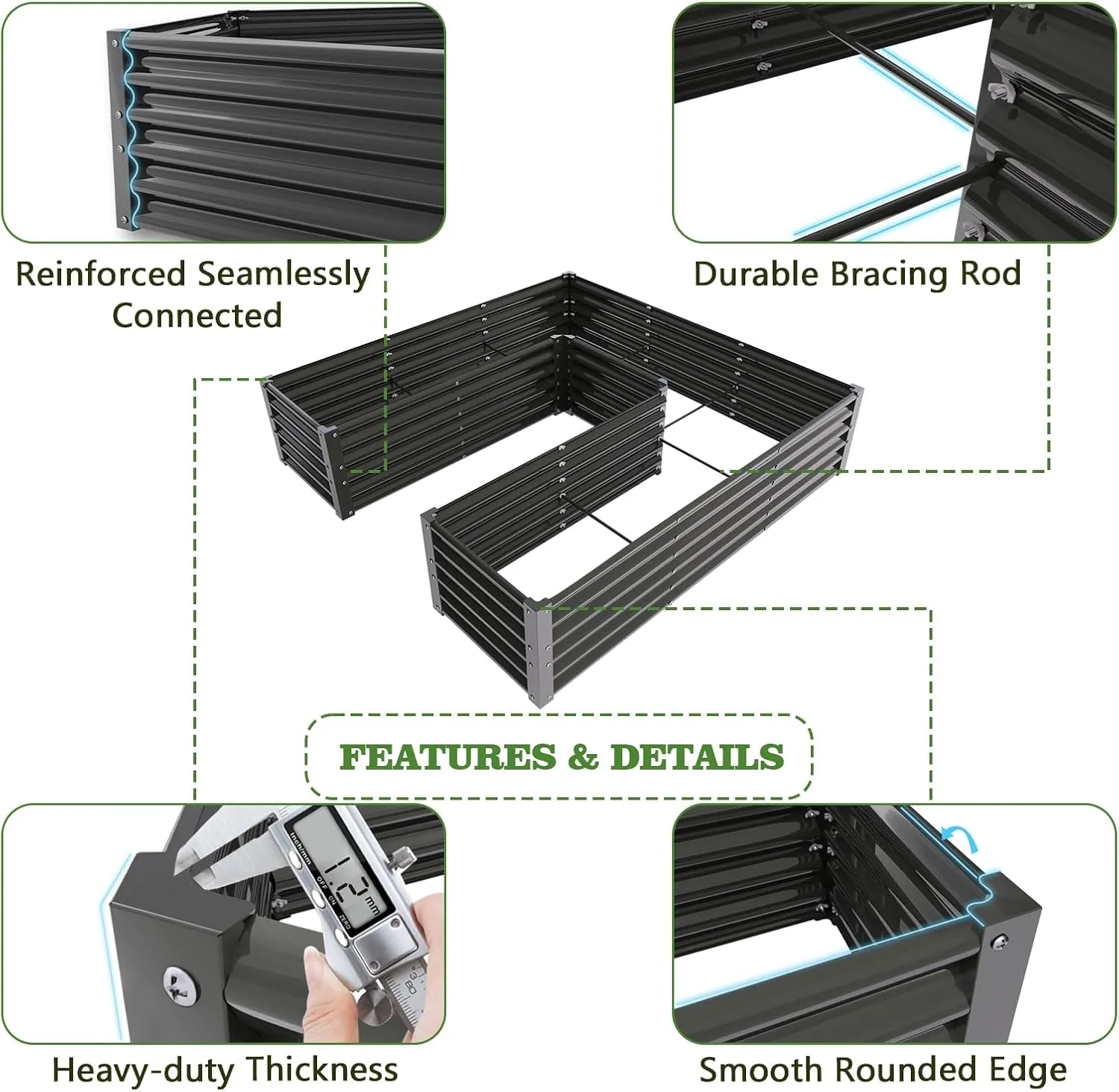 A ANLEOLIFE U-Shaped Galvanized Raised Garden Beds Outdoor,6x6x1.5ft Large Metal Planter Box for Planting Vegetables Flowers Herb, Anti-Rust & Easy-Setup, Quartz Grey