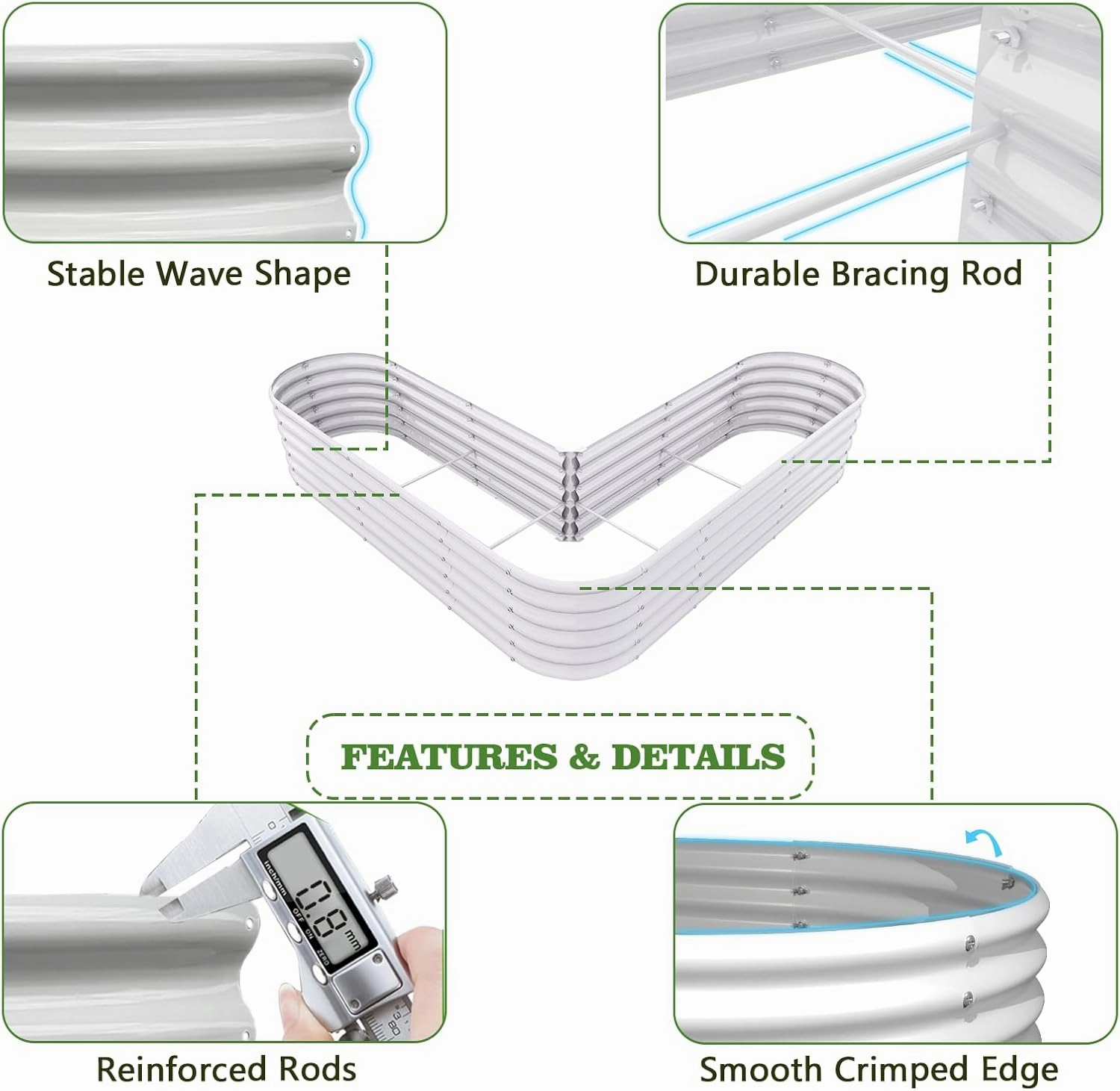 A ANLEOLIFE Heart-Shaped Galvanized Raised Garden Beds Outdoor,81x81x18in Large Metal Planter Box for Planting Vegetables Flowers Herb, Anti-Rust & Easy-Setup, Antique White