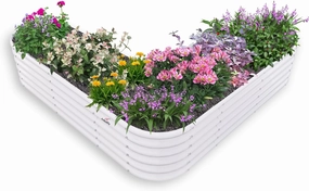 A ANLEOLIFE Heart-Shaped Galvanized Raised Garden Beds Outdoor,81x81x18in Large Metal Planter Box for Planting Vegetables Flowers Herb, Anti-Rust & Easy-Setup, Antique White