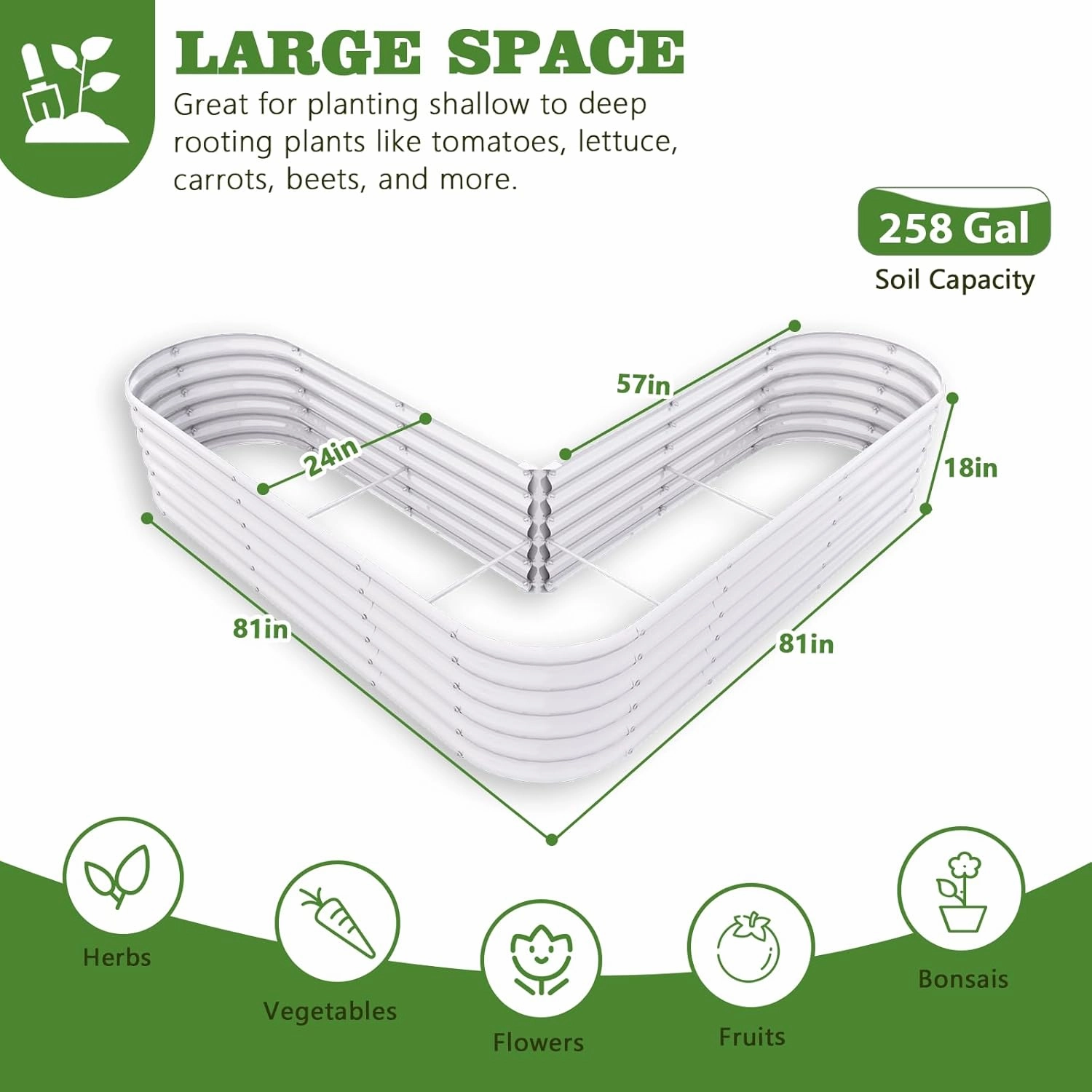 A ANLEOLIFE Heart-Shaped Galvanized Raised Garden Beds Outdoor,81x81x18in Large Metal Planter Box for Planting Vegetables Flowers Herb, Anti-Rust & Easy-Setup, Antique White