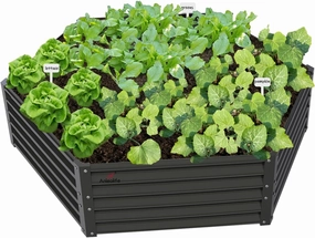 A ANLEOLIFE Hexagon Galvanized Raised Garden Beds Outdoor,70x60x18in Hex Metal Planter Box for Planting Vegetables Flowers Herb, Anti-Rust & Easy-Setup, Quartz Grey