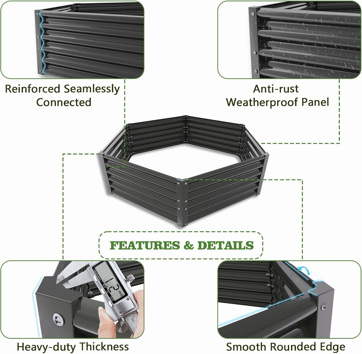 A ANLEOLIFE Hexagon Galvanized Raised Garden Beds Outdoor,70x60x18in Hex Metal Planter Box for Planting Vegetables Flowers Herb, Anti-Rust & Easy-Setup, Quartz Grey