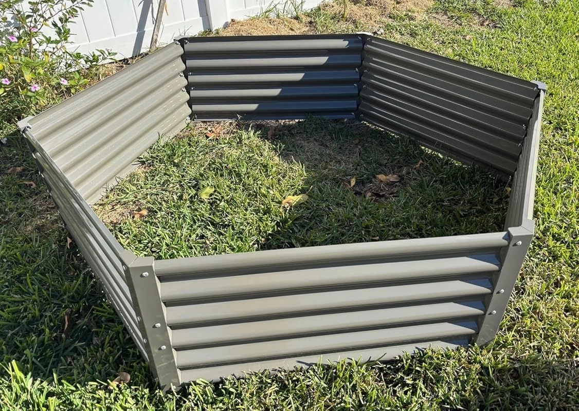 A ANLEOLIFE Hexagon Galvanized Raised Garden Beds Outdoor,70x60x18in Hex Metal Planter Box for Planting Vegetables Flowers Herb, Anti-Rust & Easy-Setup, Quartz Grey