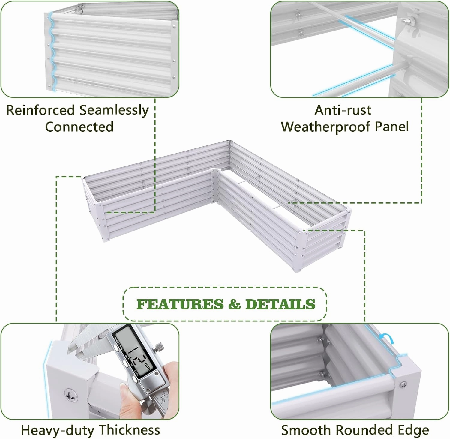 A ANLEOLIFE L-Shaped Galvanized Raised Garden Beds Outdoor,74x74x18in Large Metal Planter Box for Planting Vegetables Flowers Herb, Anti-Rust & Easy-Setup, Antique White