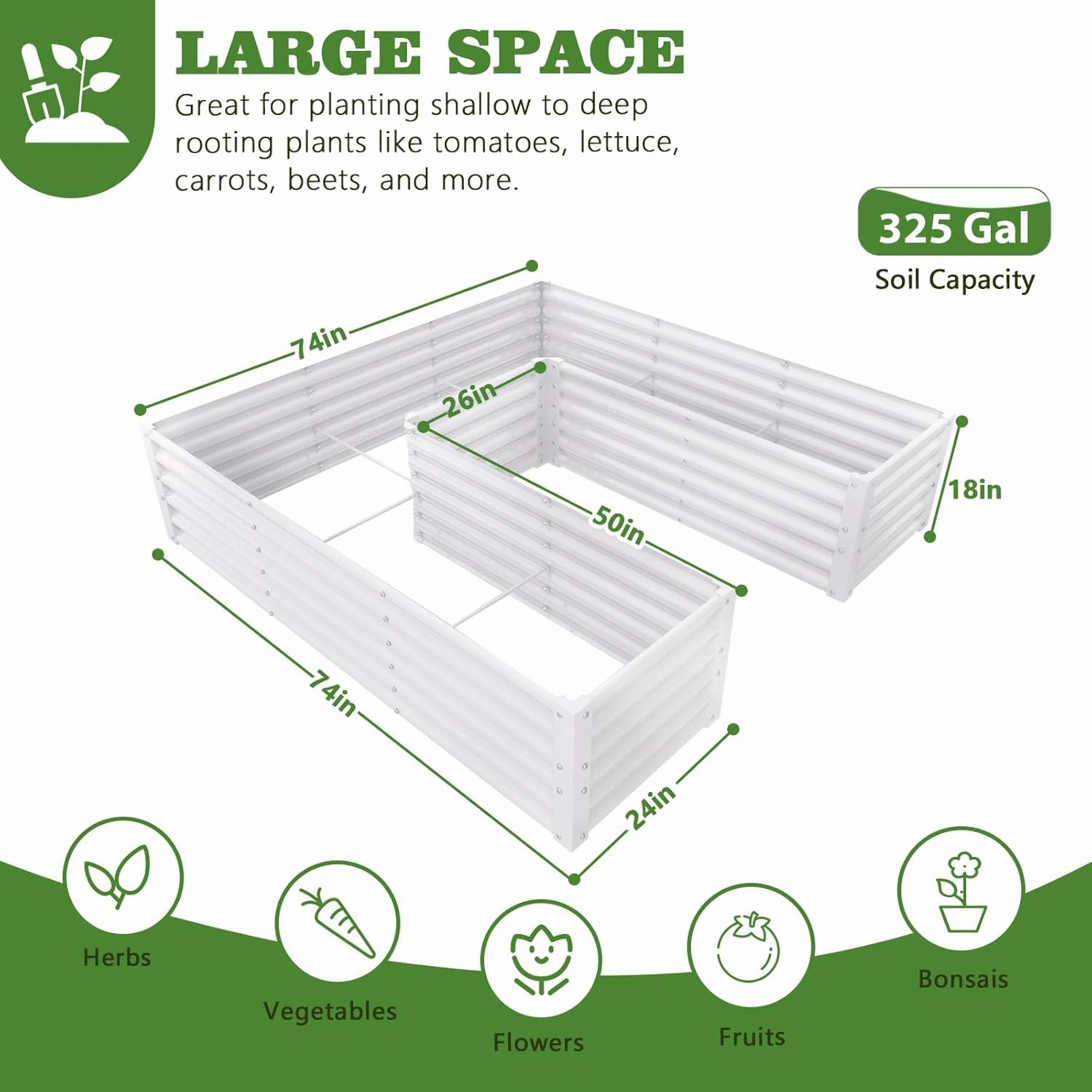 A ANLEOLIFE U-Shaped Galvanized Raised Garden Beds Outdoor,6x6x1.5ft Large Metal Planter Box for Planting Vegetables Flowers Herb, Anti-Rust & Easy-Setup, Antique White