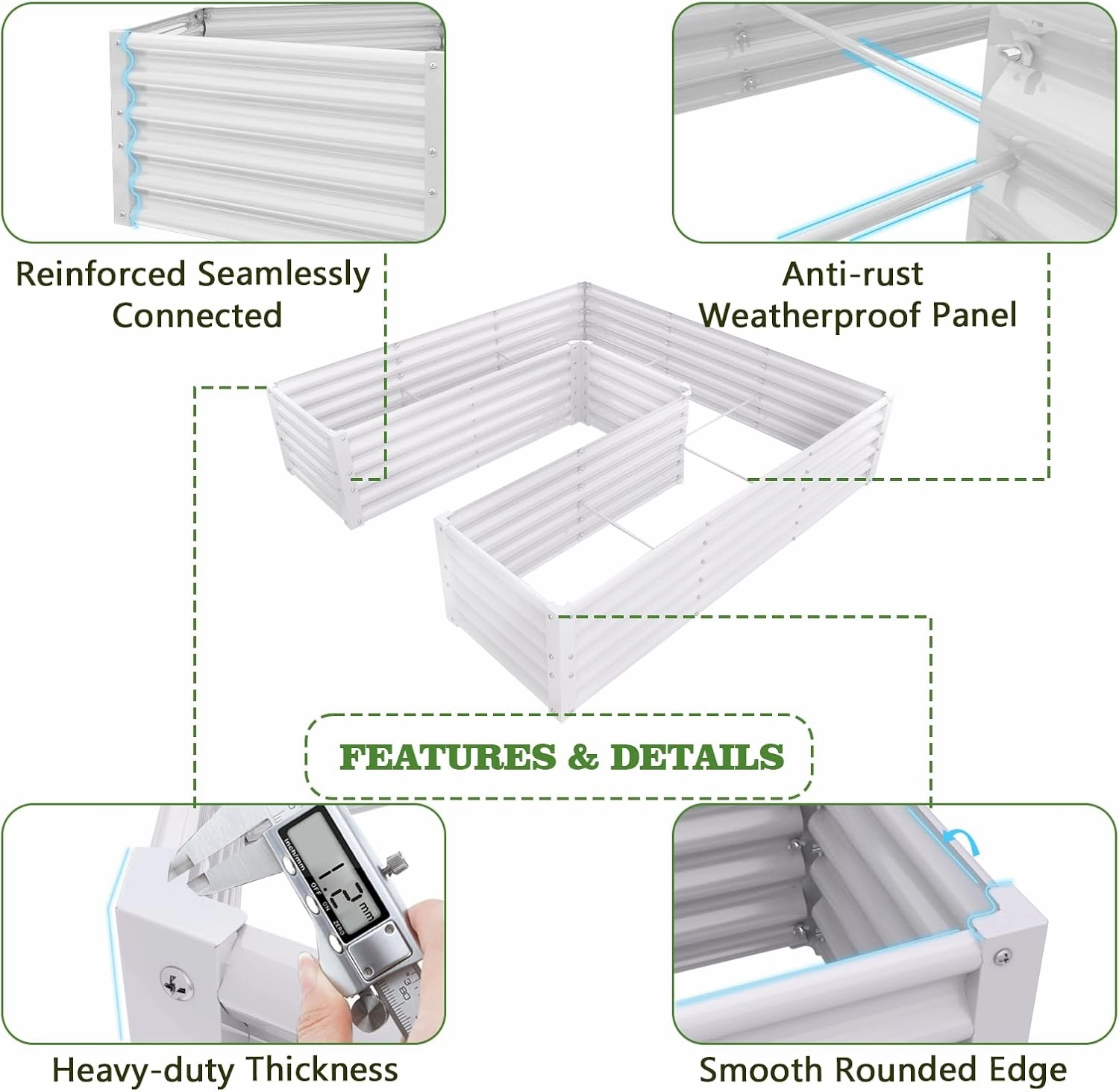 A ANLEOLIFE U-Shaped Galvanized Raised Garden Beds Outdoor,6x6x1.5ft Large Metal Planter Box for Planting Vegetables Flowers Herb, Anti-Rust & Easy-Setup, Antique White