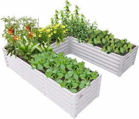 A ANLEOLIFE U-Shaped Galvanized Raised Garden Beds Outdoor,6x6x1.5ft Large Metal Planter Box for Planting Vegetables Flowers Herb, Anti-Rust & Easy-Setup, Antique White