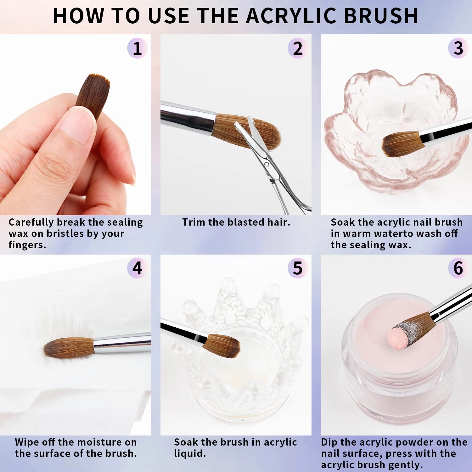 Acrylic Nail Brush - Kolinsky Acrylic Brushes, Size 10, Crimped Oval Crystal Handle Powder Brush, Professional Nail Art Manicure Tool and DIY Home Salon