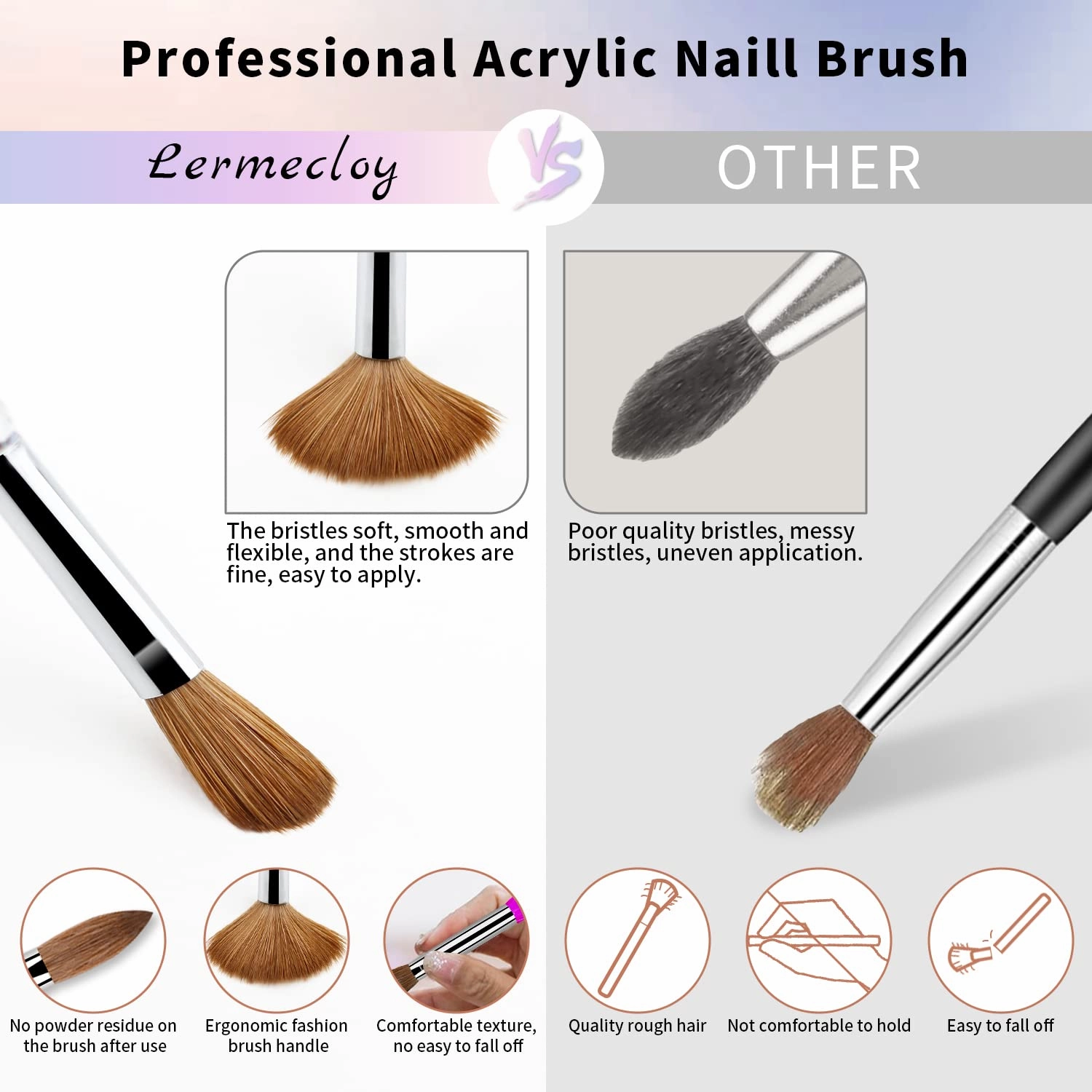 Acrylic Nail Brush - Kolinsky Acrylic Brushes, Size 12, Crimped Oval Crystal Handle Powder Brush, Professional Nail Art Manicure Tool and DIY Home Salon