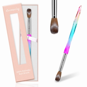 Acrylic Nail Brush - Kolinsky Acrylic Brushes, Size 12, Crimped Oval Crystal Handle Powder Brush, Professional Nail Art Manicure Tool and DIY Home Salon