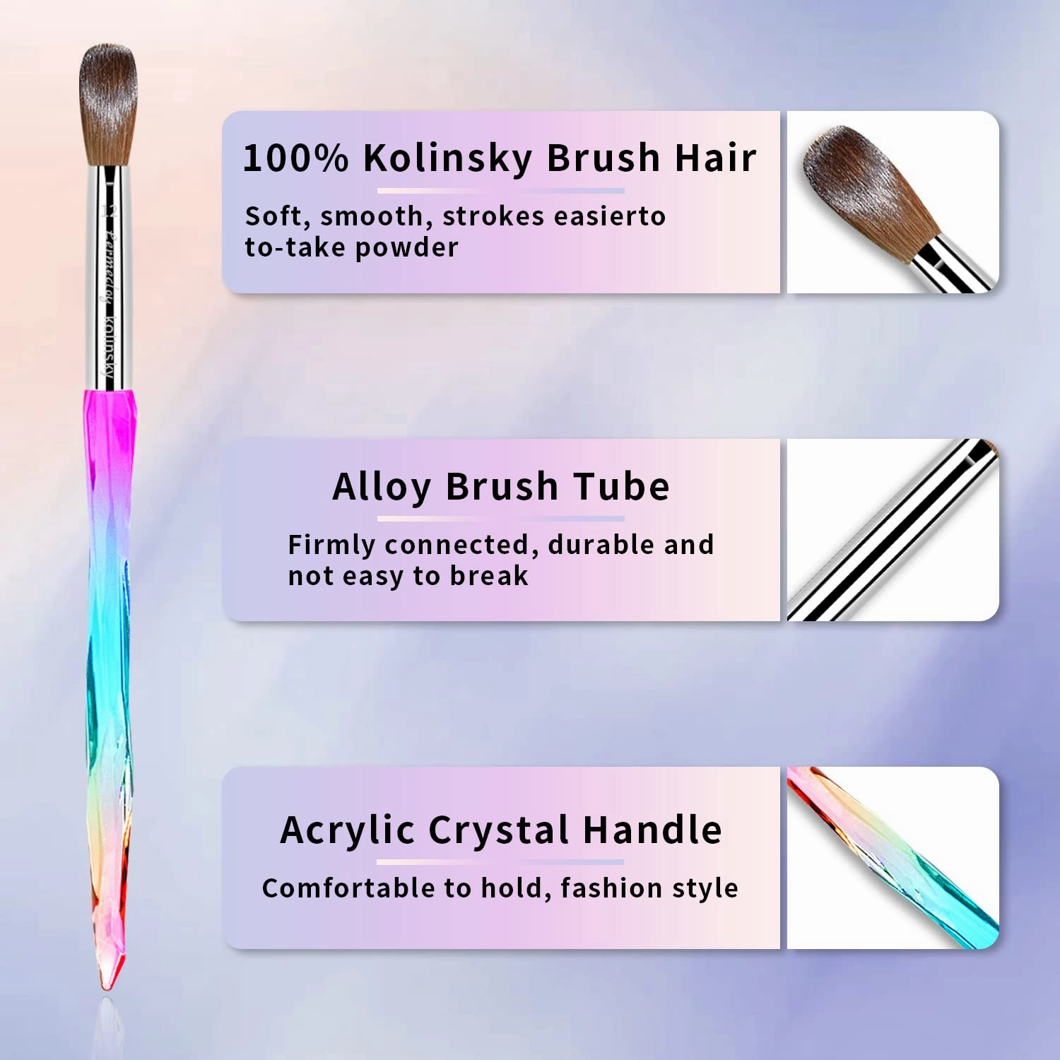 Acrylic Nail Brush - Kolinsky Acrylic Brushes, Size 12, Crimped Oval Crystal Handle Powder Brush, Professional Nail Art Manicure Tool and DIY Home Salon