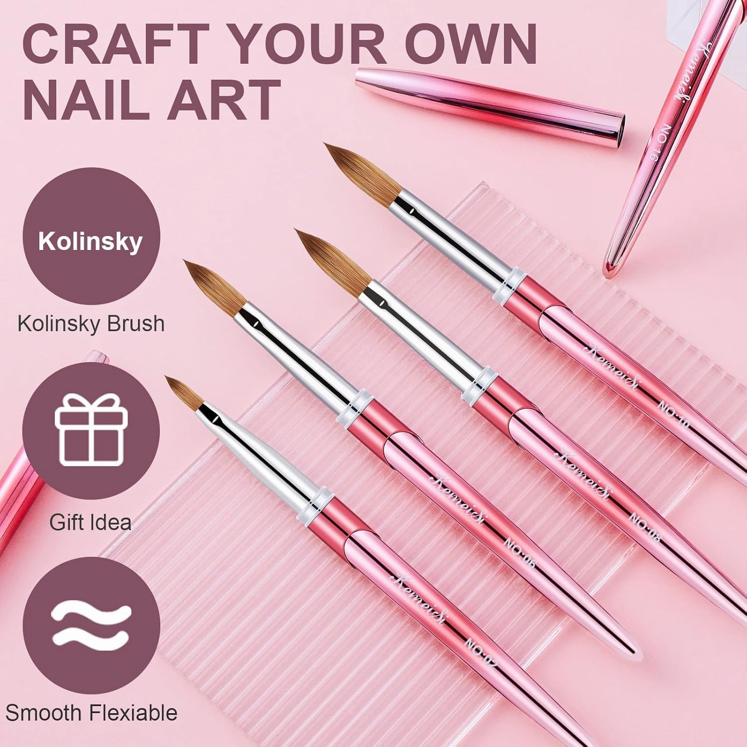 Acrylic Nail Brush Set, Size 02/06/08/10/12/16 Kolinsky Nail Art Brushes for Acrylic Application, Sturdy Handle Oval Shaped Acrylic Powder Nail Design Tools for Professional Manicure DIY Home