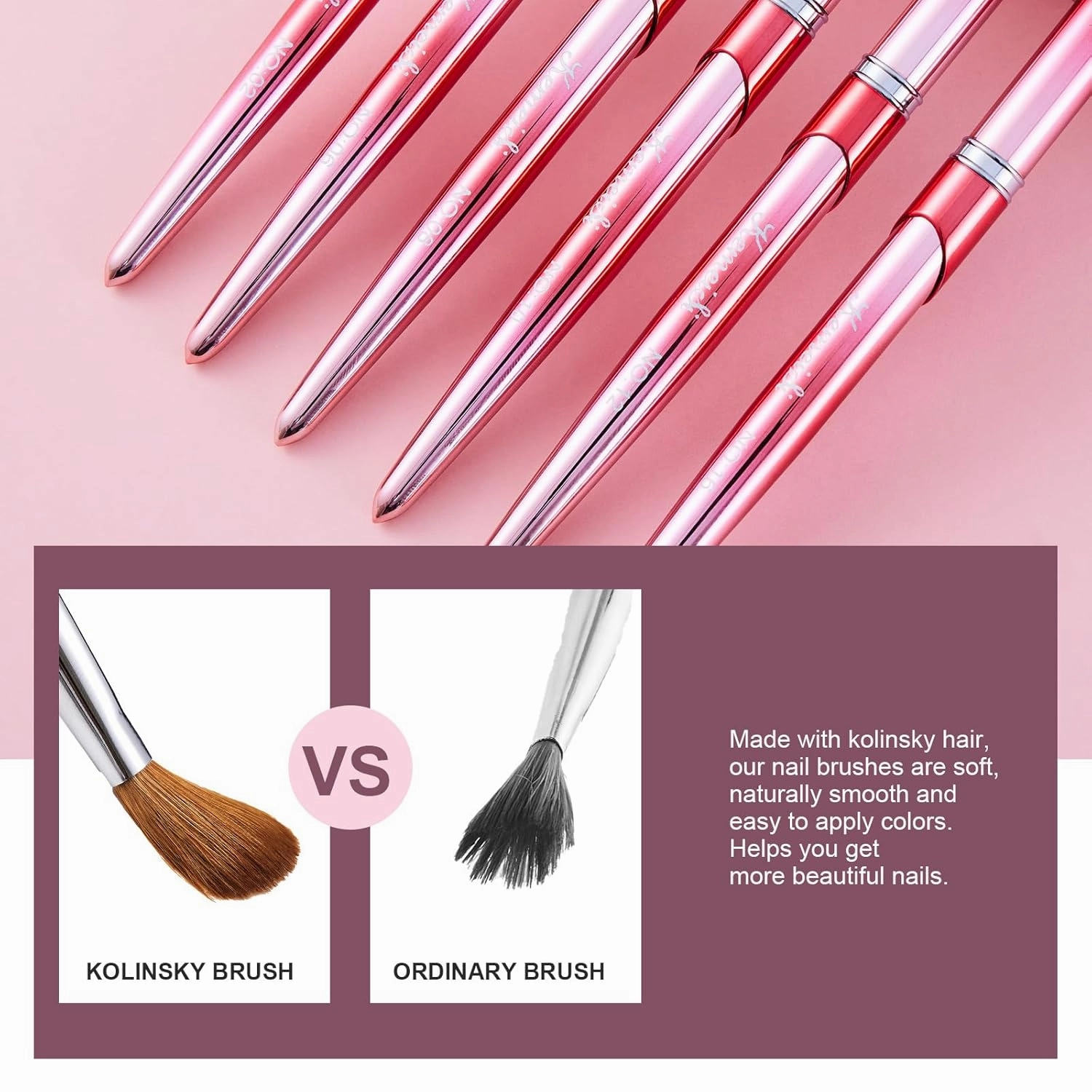 Acrylic Nail Brush Set, Size 02/06/08/10/12/16 Kolinsky Nail Art Brushes for Acrylic Application, Sturdy Handle Oval Shaped Acrylic Powder Nail Design Tools for Professional Manicure DIY Home