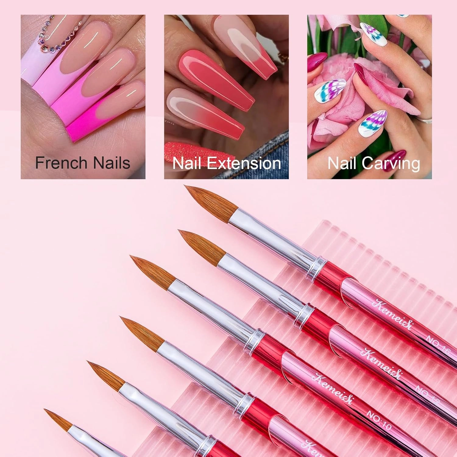 Acrylic Nail Brush Set, Size 02/06/08/10/12/16 Kolinsky Nail Art Brushes for Acrylic Application, Sturdy Handle Oval Shaped Acrylic Powder Nail Design Tools for Professional Manicure DIY Home
