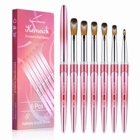 Acrylic Nail Brush Set, Size 02/06/08/10/12/16 Kolinsky Nail Art Brushes for Acrylic Application, Sturdy Handle Oval Shaped Acrylic Powder Nail Design Tools for Professional Manicure DIY Home