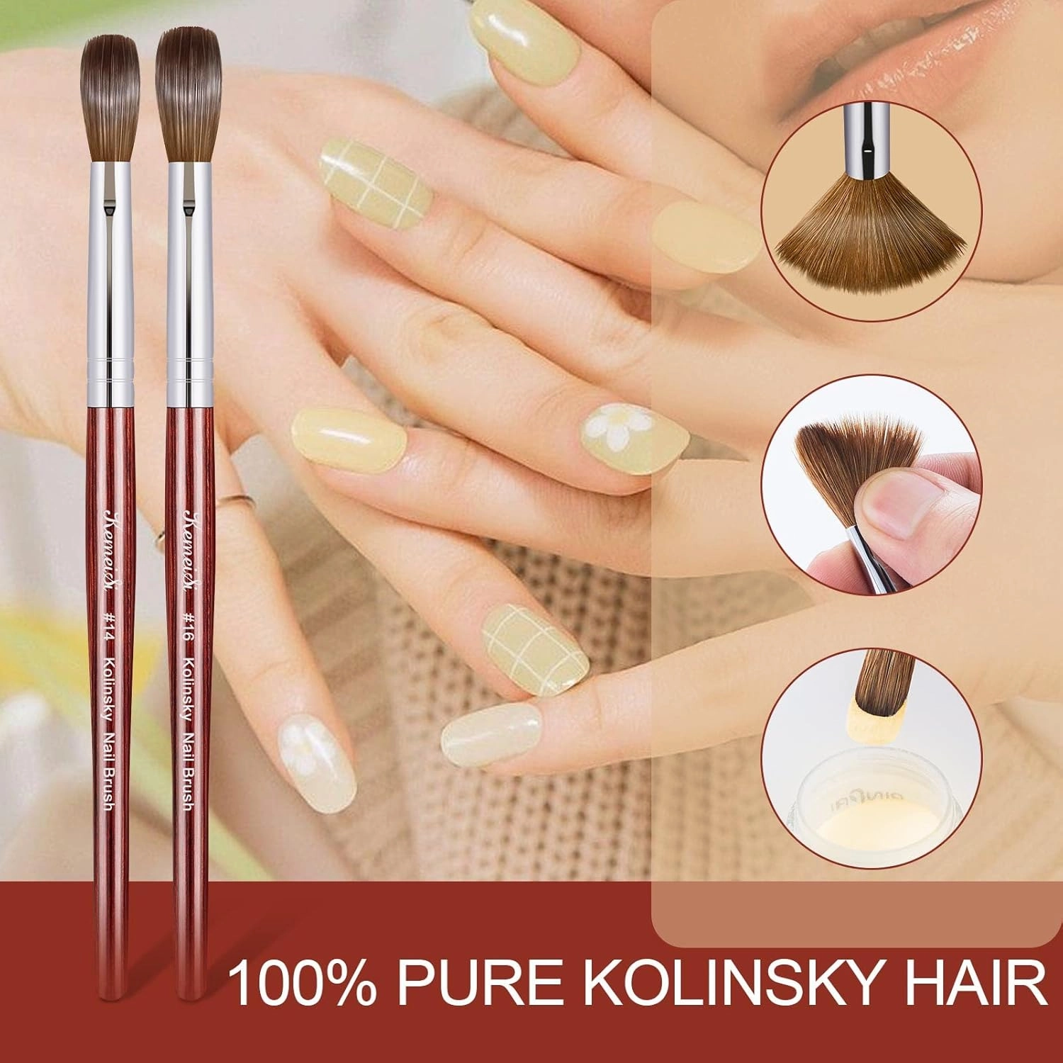 Acrylic Nail Brush Size 12,KEMEISI 100% Pure Kolinsky Nail Art Brushes Wood Handle Oval Shaped Acrylic Powder Nail Design Tools for Professional Manicure DIY Home Salon (Red)