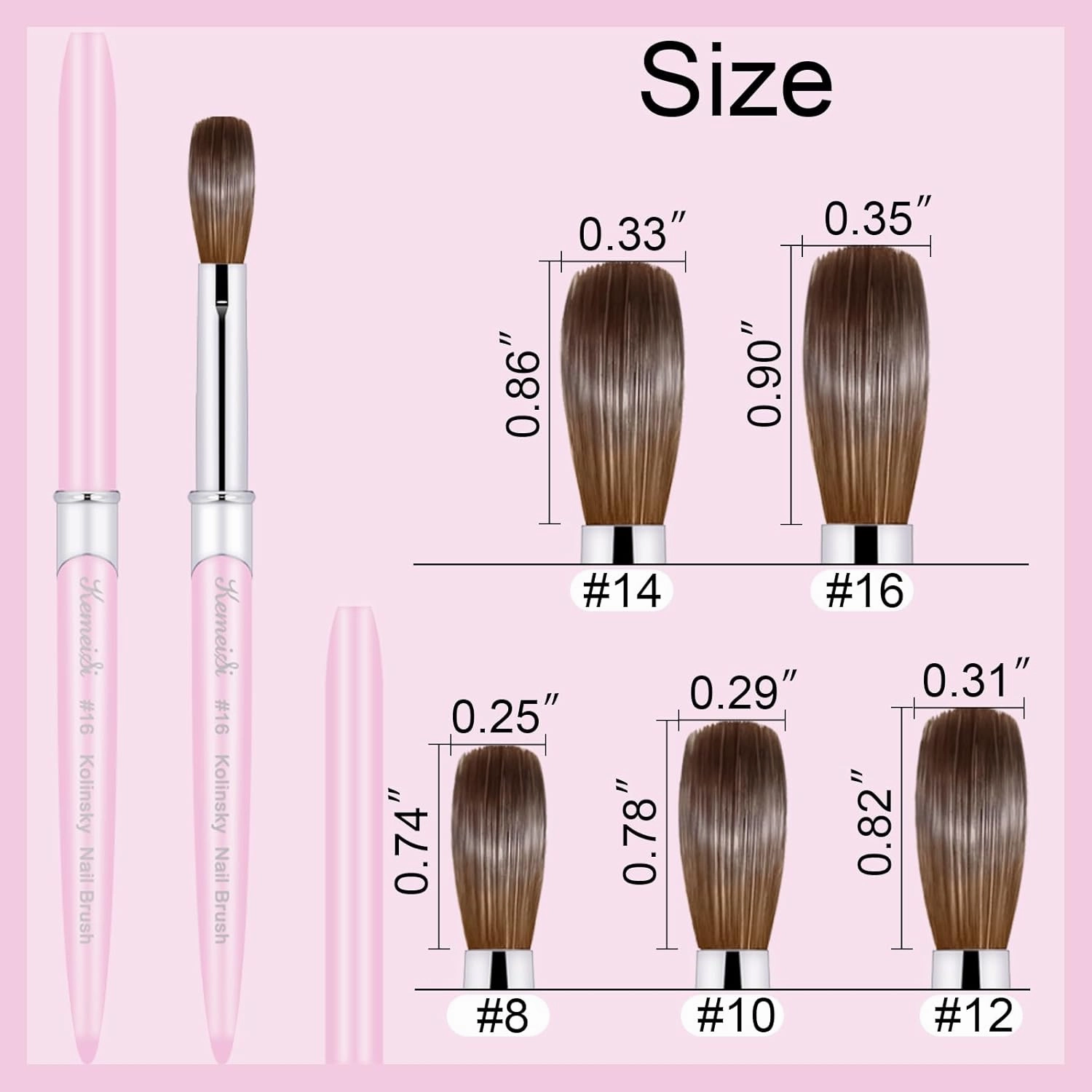Acrylic Nail Brush Size #14, 100% Pure Kolinsky Nail Art Brushes for Acrylic Application, Sturdy Handle Oval Shaped Acrylic Powder Nail Design Tools for Professional Manicure DIY