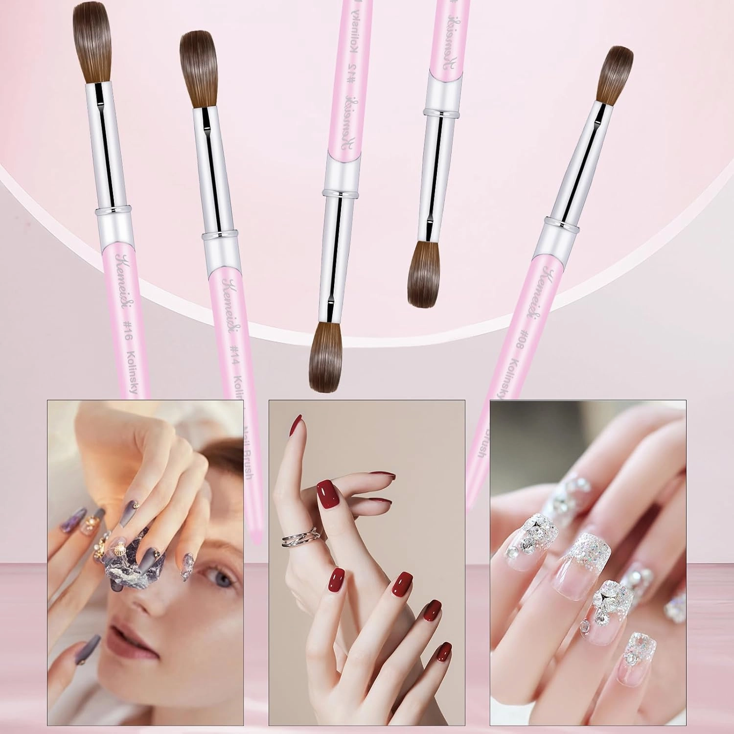 Acrylic Nail Brush Size #14, 100% Pure Kolinsky Nail Art Brushes for Acrylic Application, Sturdy Handle Oval Shaped Acrylic Powder Nail Design Tools for Professional Manicure DIY