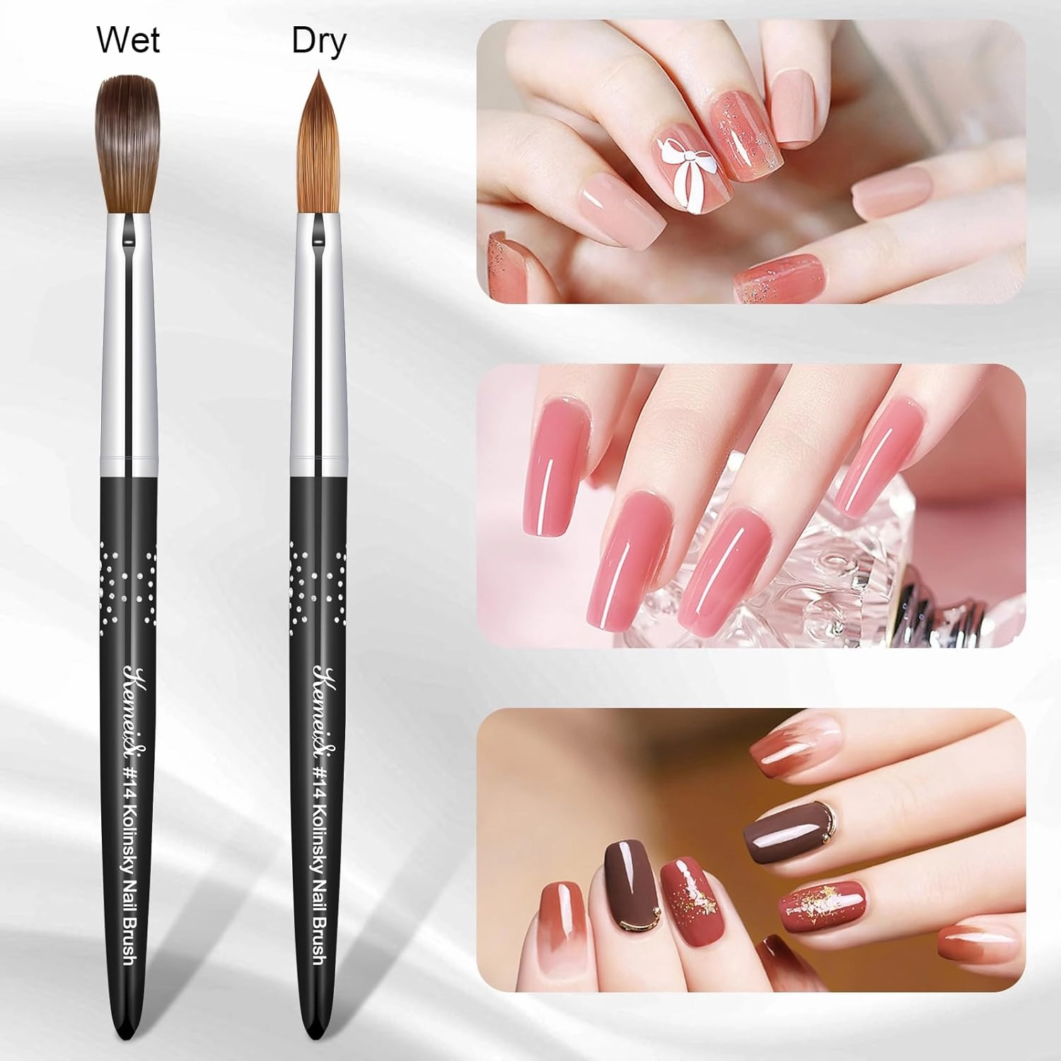 Acrylic Nail Brush Size #14, 100% Pure Kolinsky Nail Art Brushes for Acrylic Application, Sturdy Handle Oval Shaped Acrylic Powder Nail Design Tools for Professional Manicure DIY
