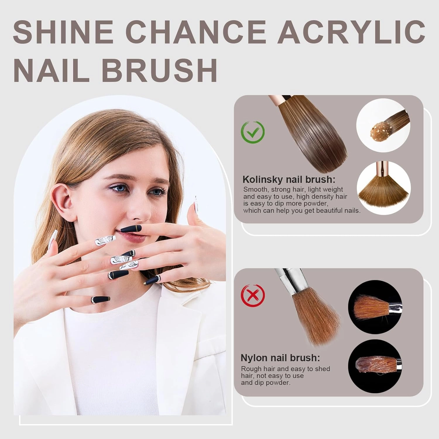 Acrylic Nail Brush Size 14, 100% Real Kolinsky Art Nail Brush for Acrylic Powder Application, Handmade Women Manicure Nail Extension Tool for Professional DIY Home Salon and Beginners